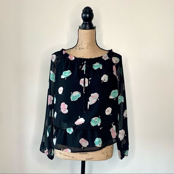Ann Taylor Black & Pastel Off Shoulder Top - Picture 6 of 13